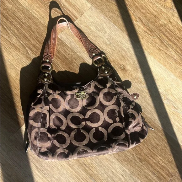 Coach Maggie Madison Op Art Brown Shoulder Bag - Picture 2 of 13